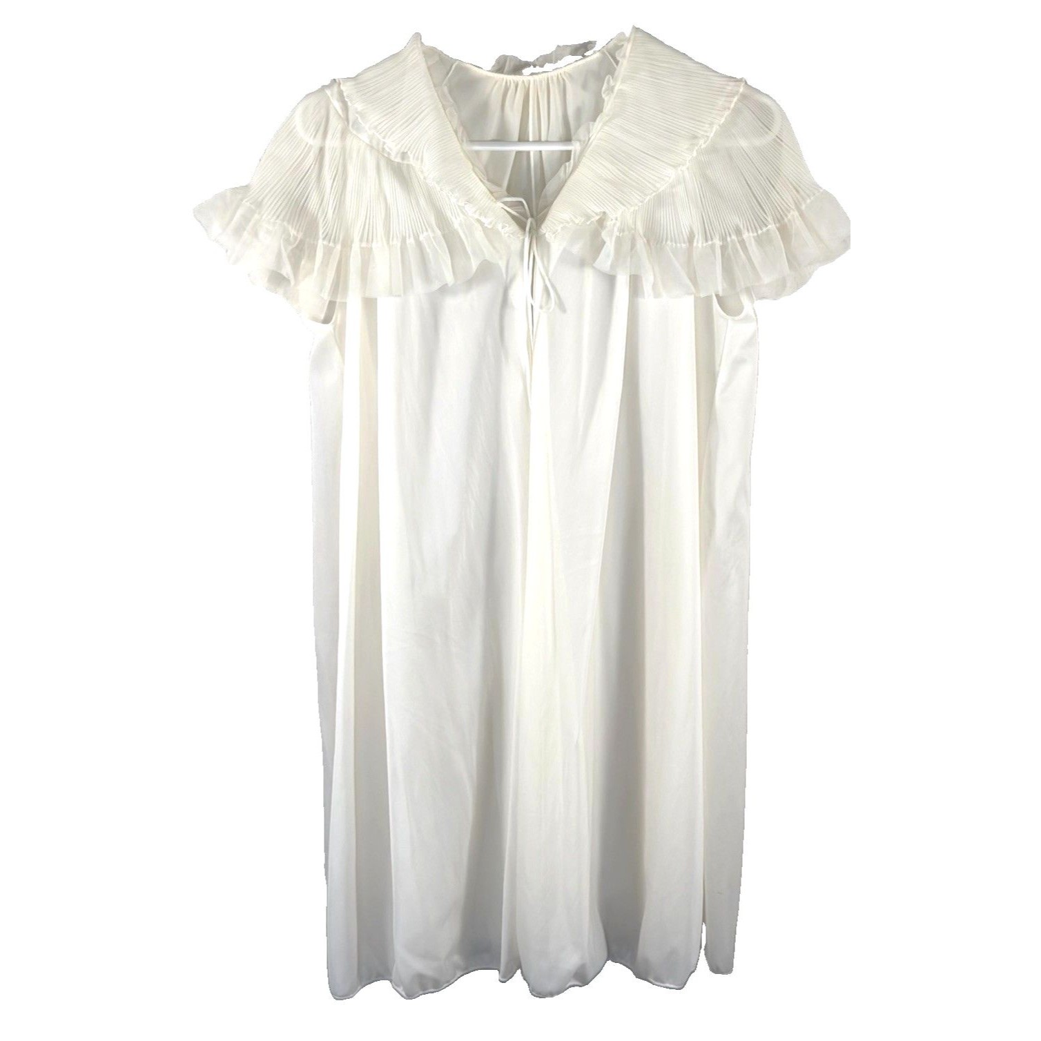 Vintage Vanity Fair Nightgown Peignoir Ivory Sheer Pleated Collar Nylon S 60s